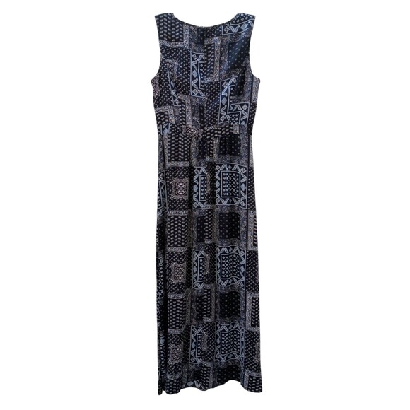 Talbots Dress 8 Maxi Navy Blue Patchwork Print Lined Bodice Sleeveless Back Zip - Picture 7 of 7